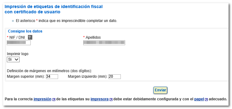 impresión etiquetas aeat