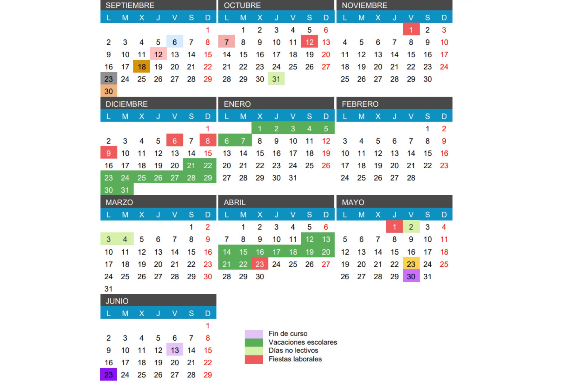 Calendario escolar cyl