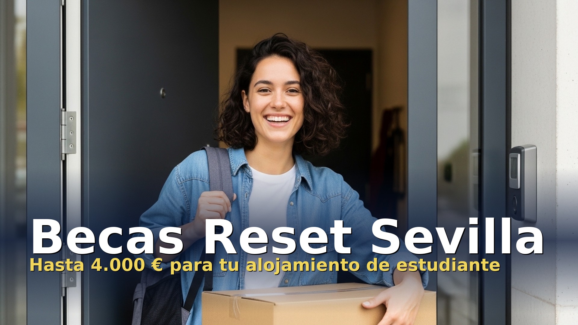 Estudiante con caja de mudanza solicitando las Becas Reset de alojamiento de la Diputación de Sevilla