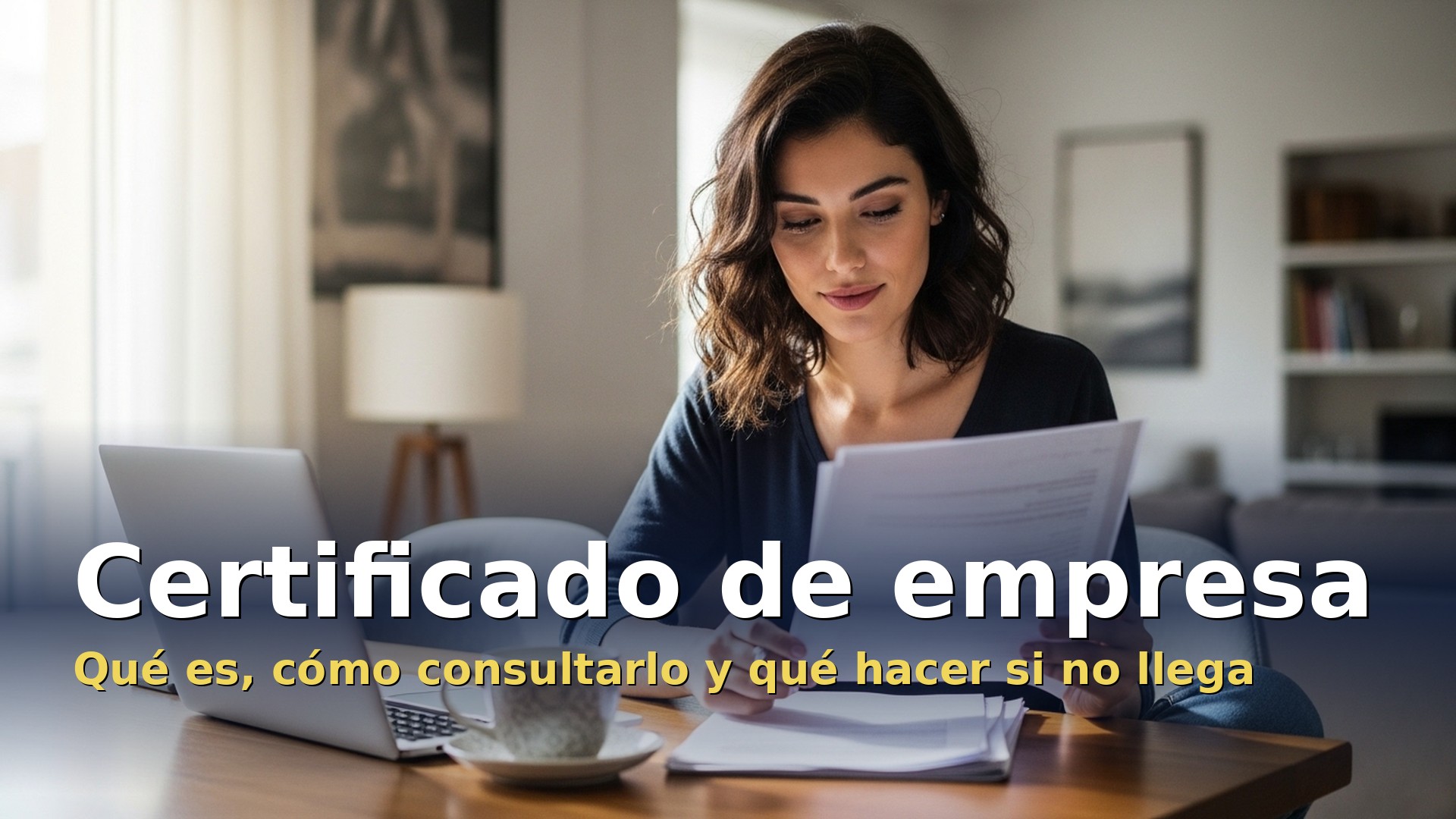 Certificado de empresa: mujer revisando los papeles del cese laboral en casa
