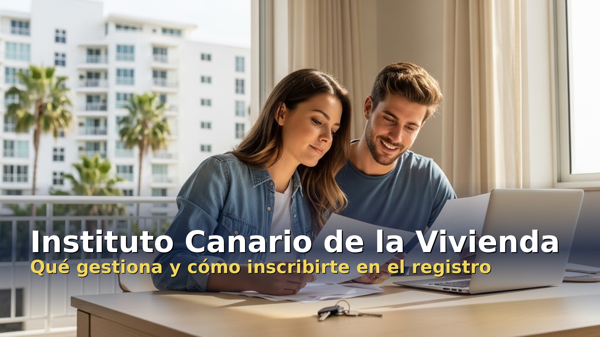 Instituto Canario de la Vivienda: pareja revisando la documentación para inscribirse en el registro de demandantes de vivienda protegida de Canarias