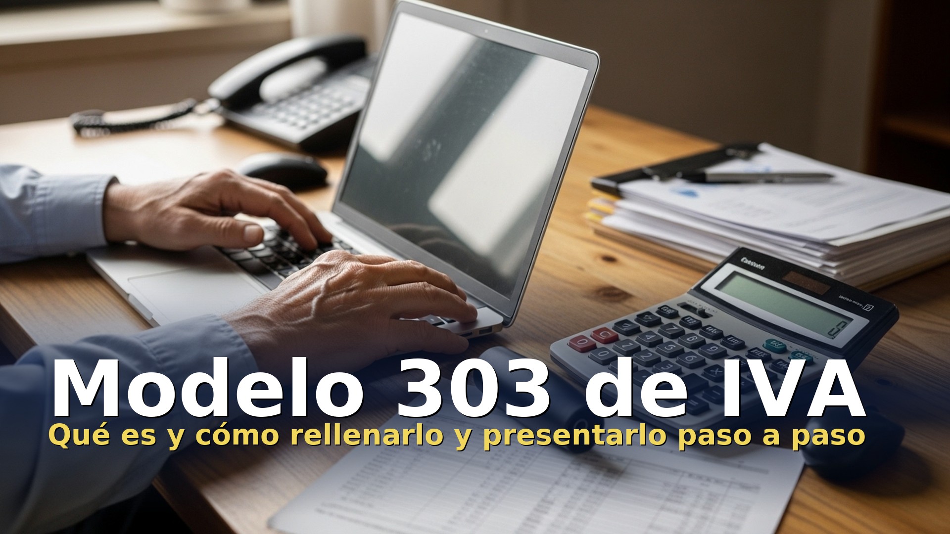 Modelo 303 de IVA: autónomo revisando la autoliquidación trimestral en el ordenador