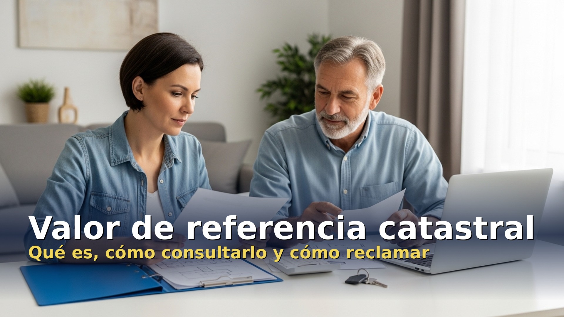 Valor de referencia catastral: pareja revisando documentos y el valor de su vivienda