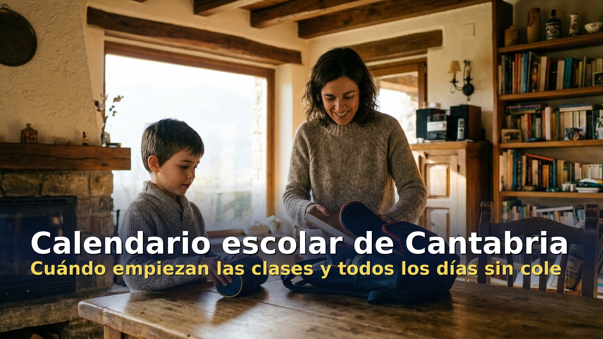 Madre e hijo preparando la mochila para la vuelta al cole en Cantabria