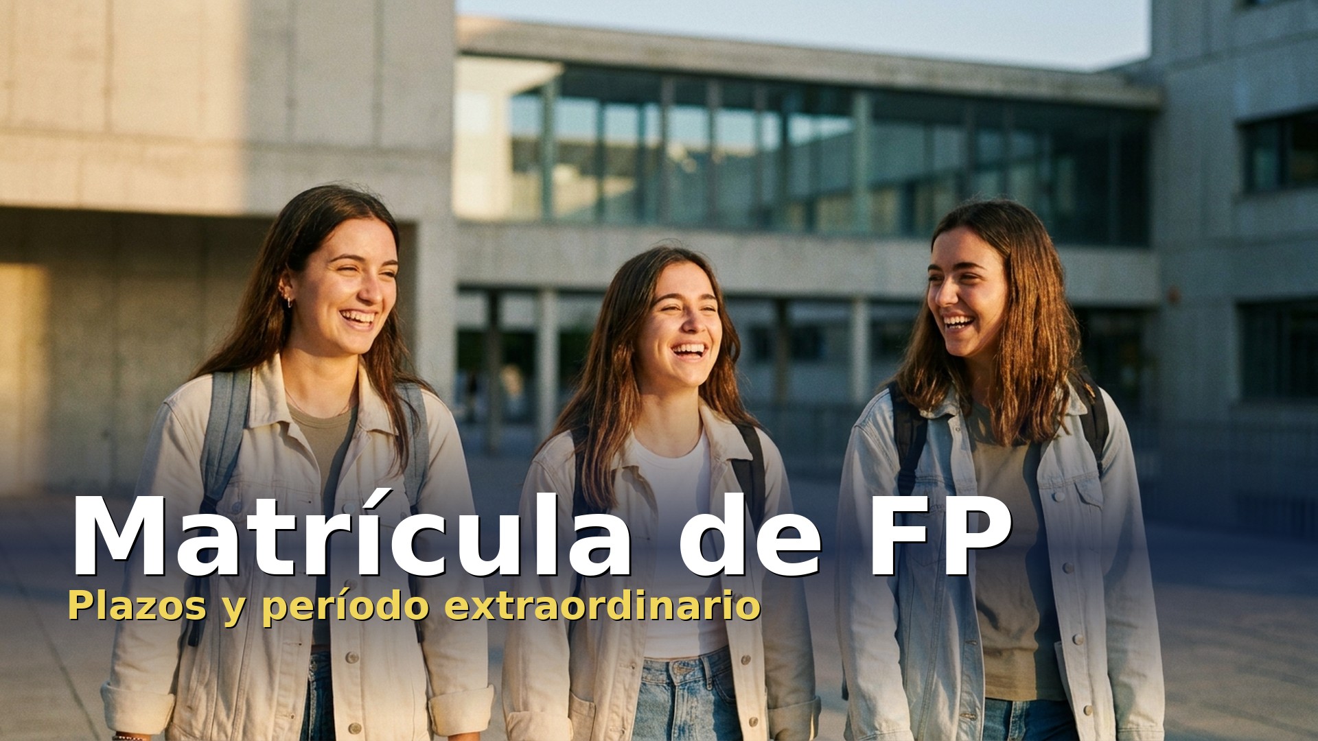 Tres estudiantes con mochilas entran al instituto en septiembre para formalizar la matricula de FP
