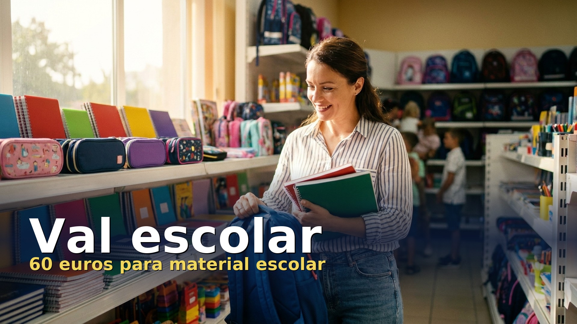 Val escolar de Cataluña: madre comprando material escolar con los vales de 60 euros en una papelería