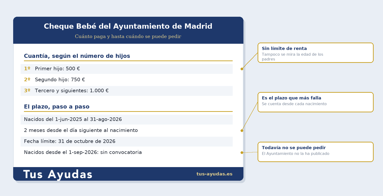 Cuantías del Cheque Bebé del Ayuntamiento de Madrid y plazo para solicitarlo