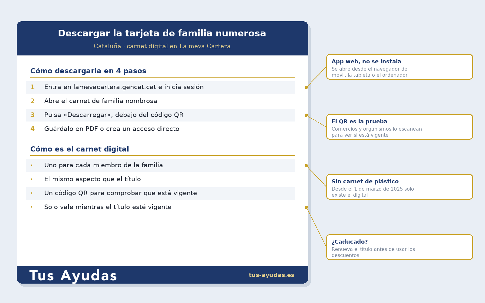 Cómo descargar la tarjeta de familia numerosa de Cataluña en La meva Cartera en 2026: 4 pasos