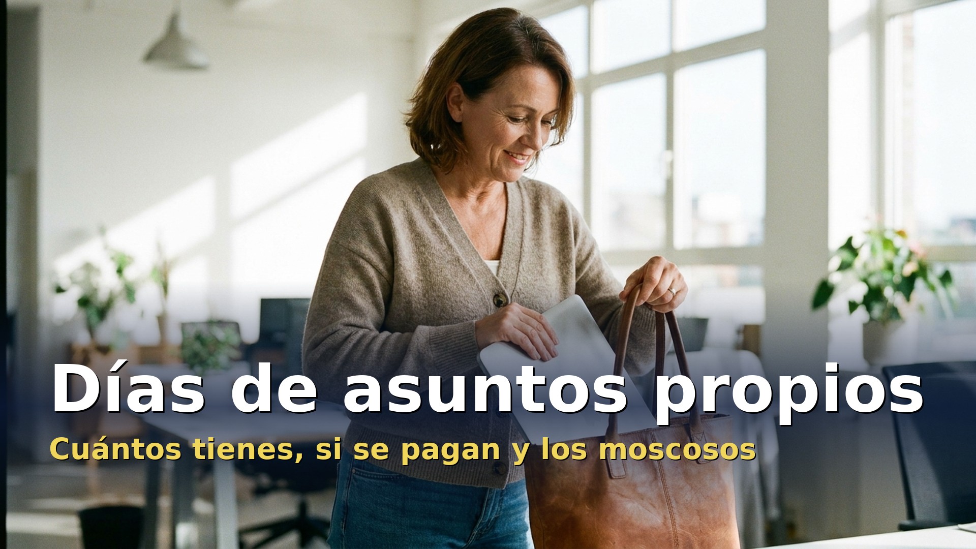Días de asuntos propios: trabajadora saliendo de la oficina en su día libre