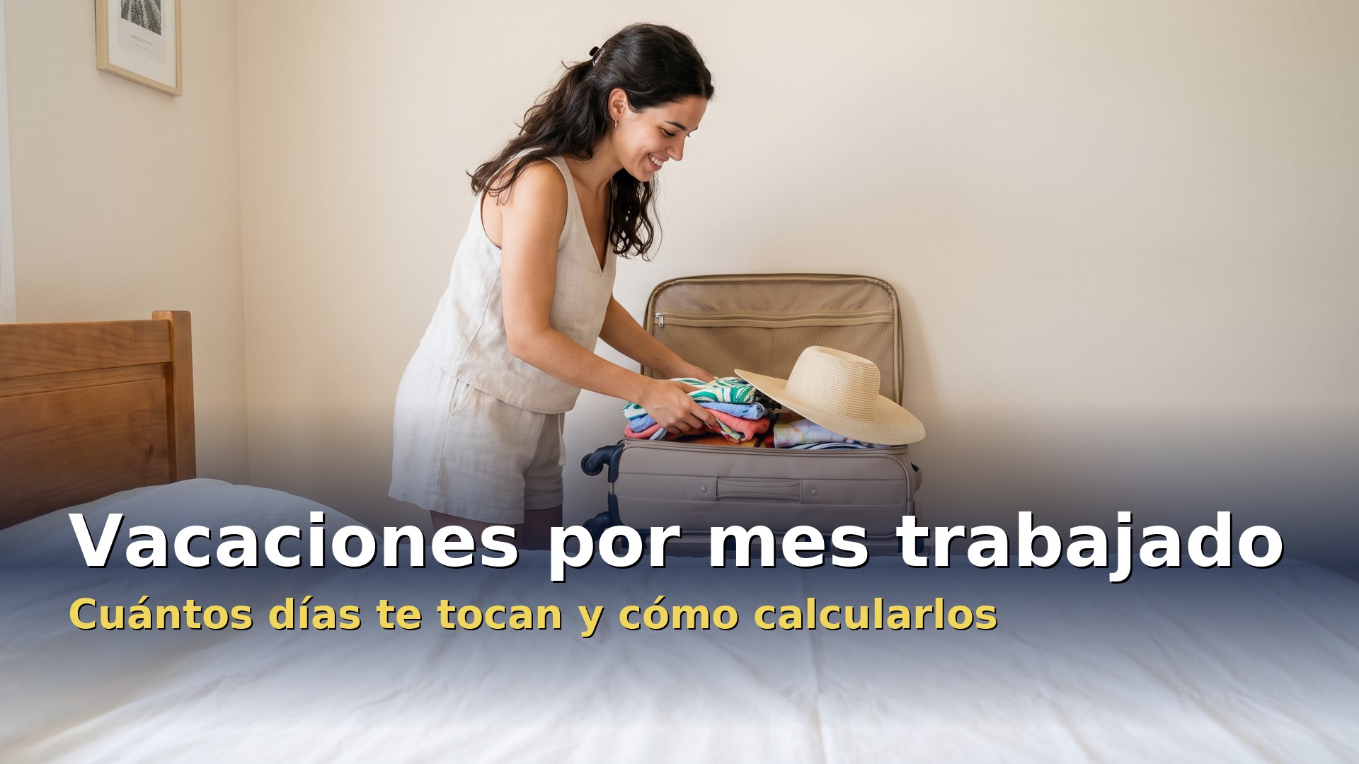 Días de vacaciones por mes trabajado: mujer preparando la maleta para sus vacaciones