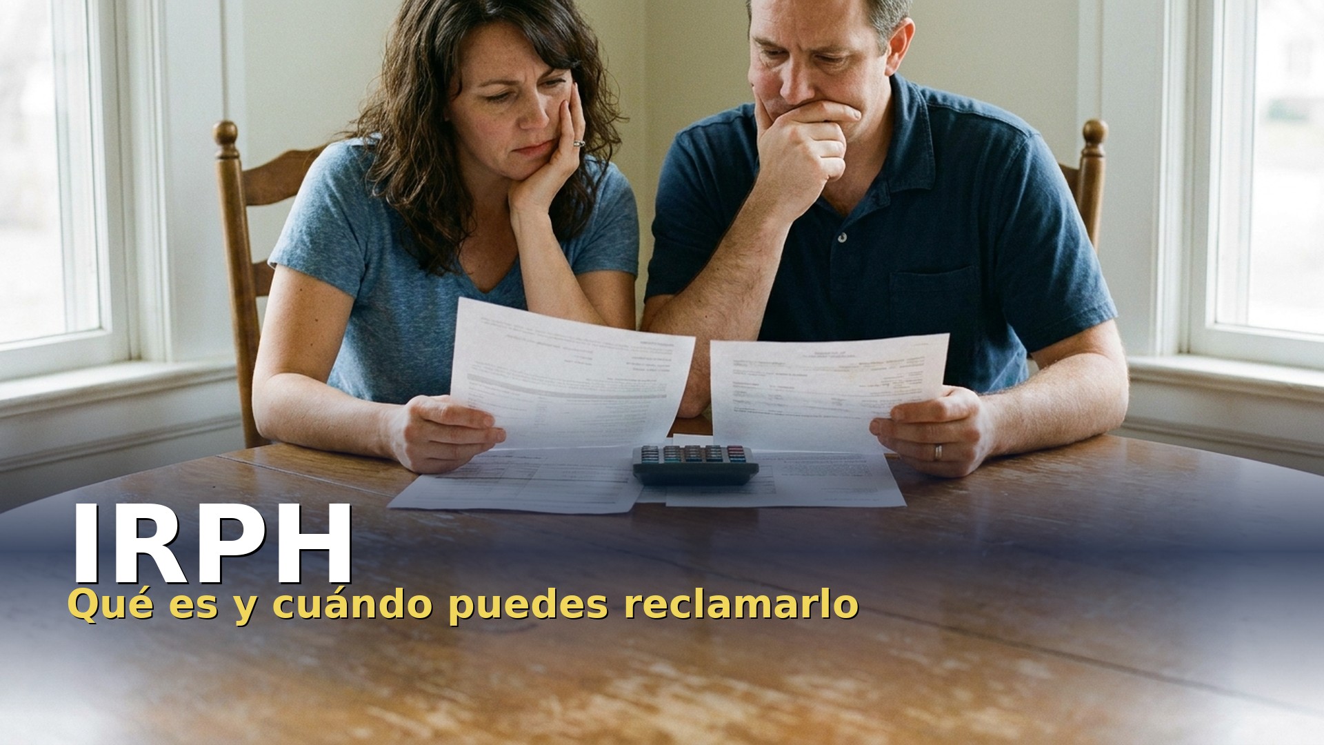 IRPH: pareja revisando los papeles de su hipoteca y la cuota con una calculadora