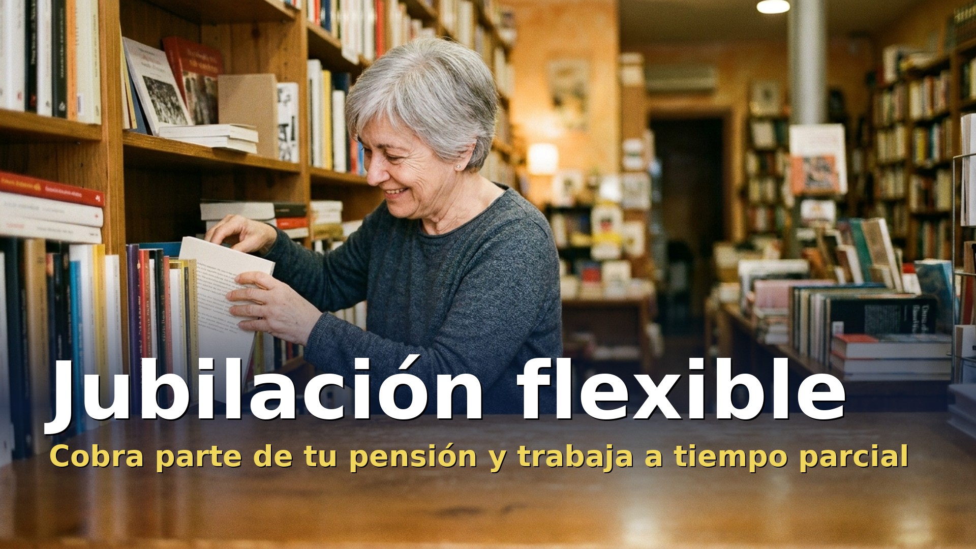 Jubilación flexible: mujer jubilada trabajando a tiempo parcial en una librería