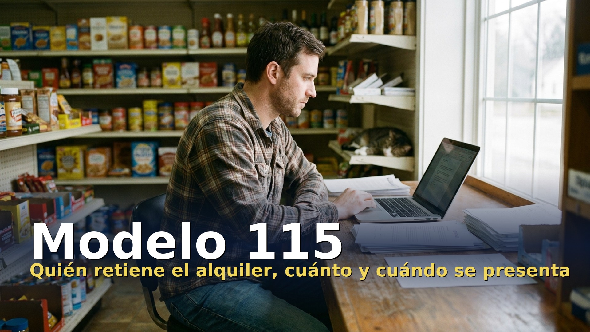 Modelo 115: autónomo revisando los papeles del alquiler de su local