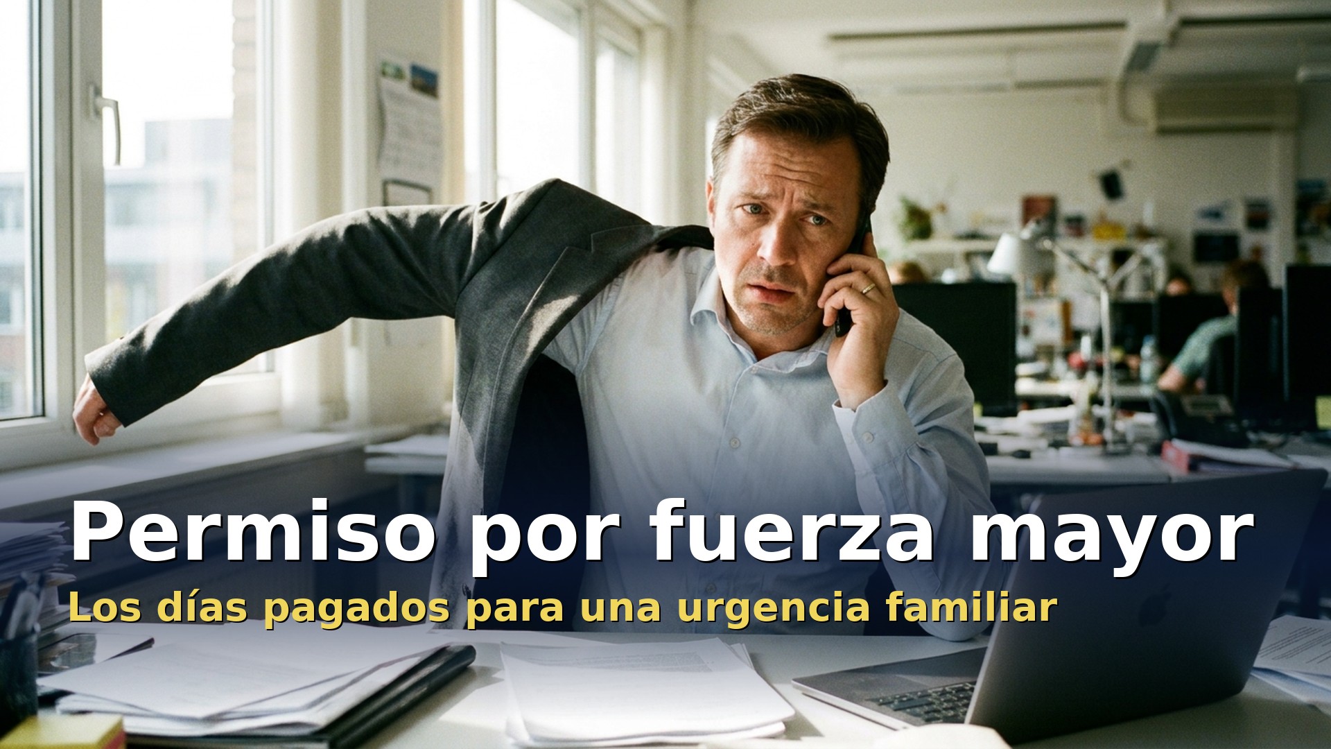 Permiso por fuerza mayor: trabajador que sale deprisa de la oficina por una urgencia familiar