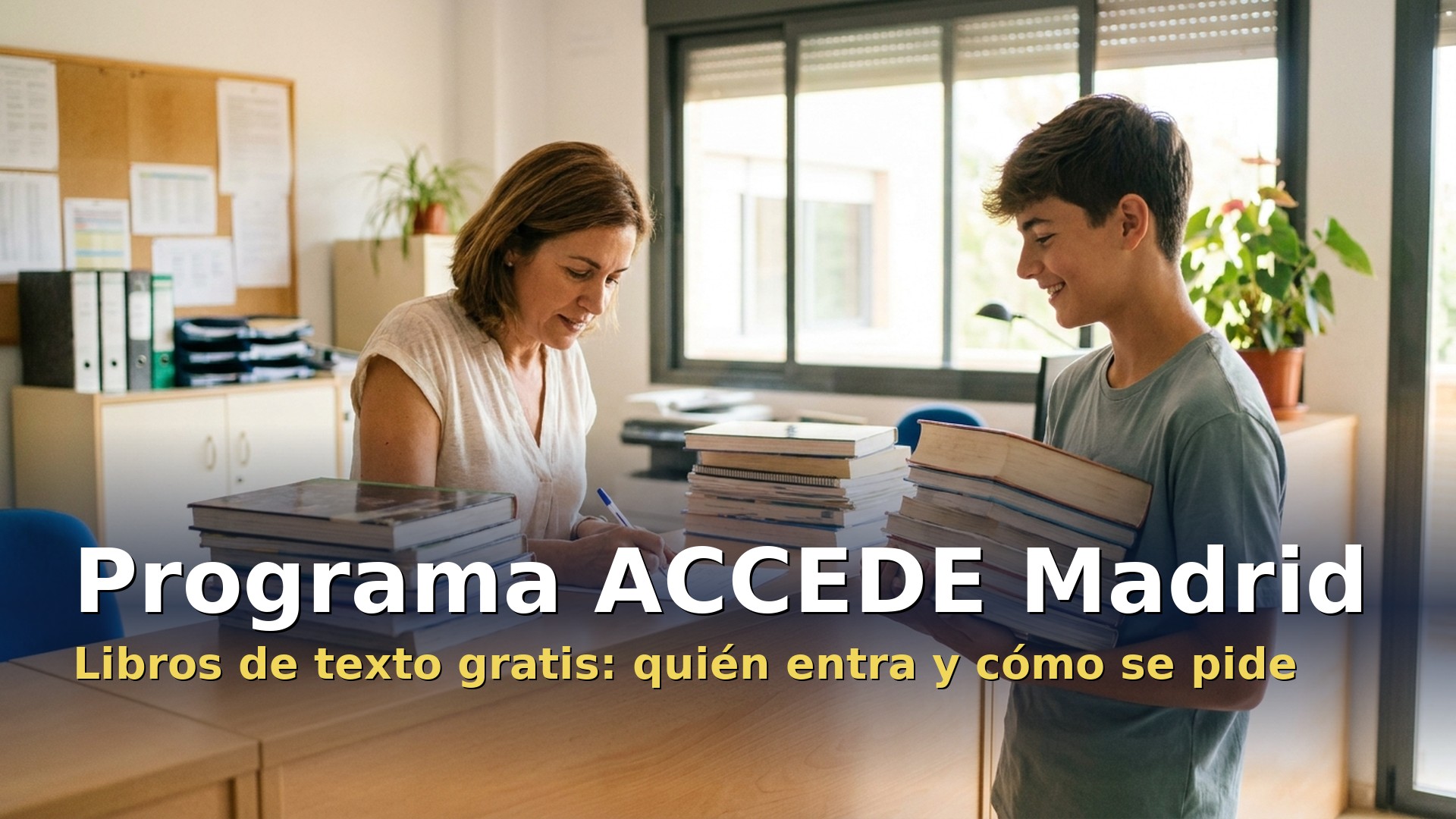 Programa ACCEDE Madrid: entrega de libros de texto en préstamo en la secretaría de un instituto