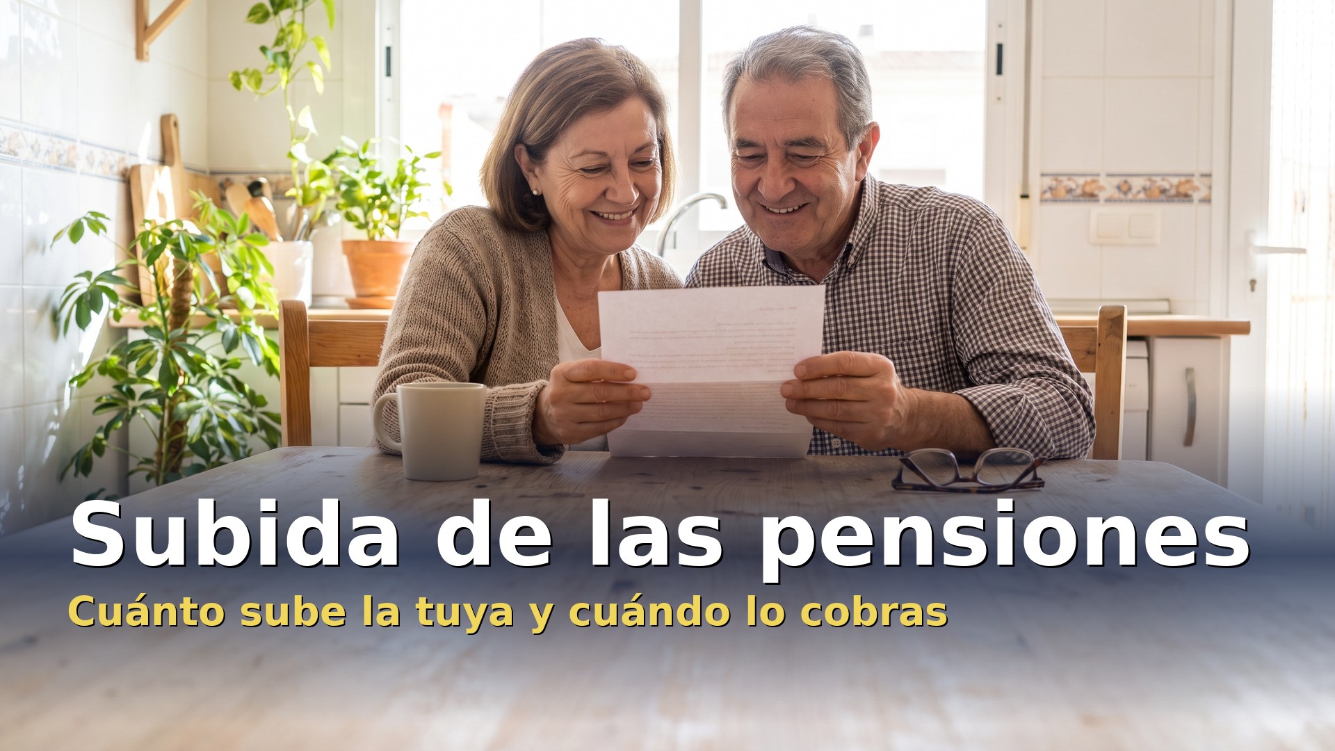 Subida de las pensiones: pareja de jubilados leyendo la carta de revalorización de su pensión