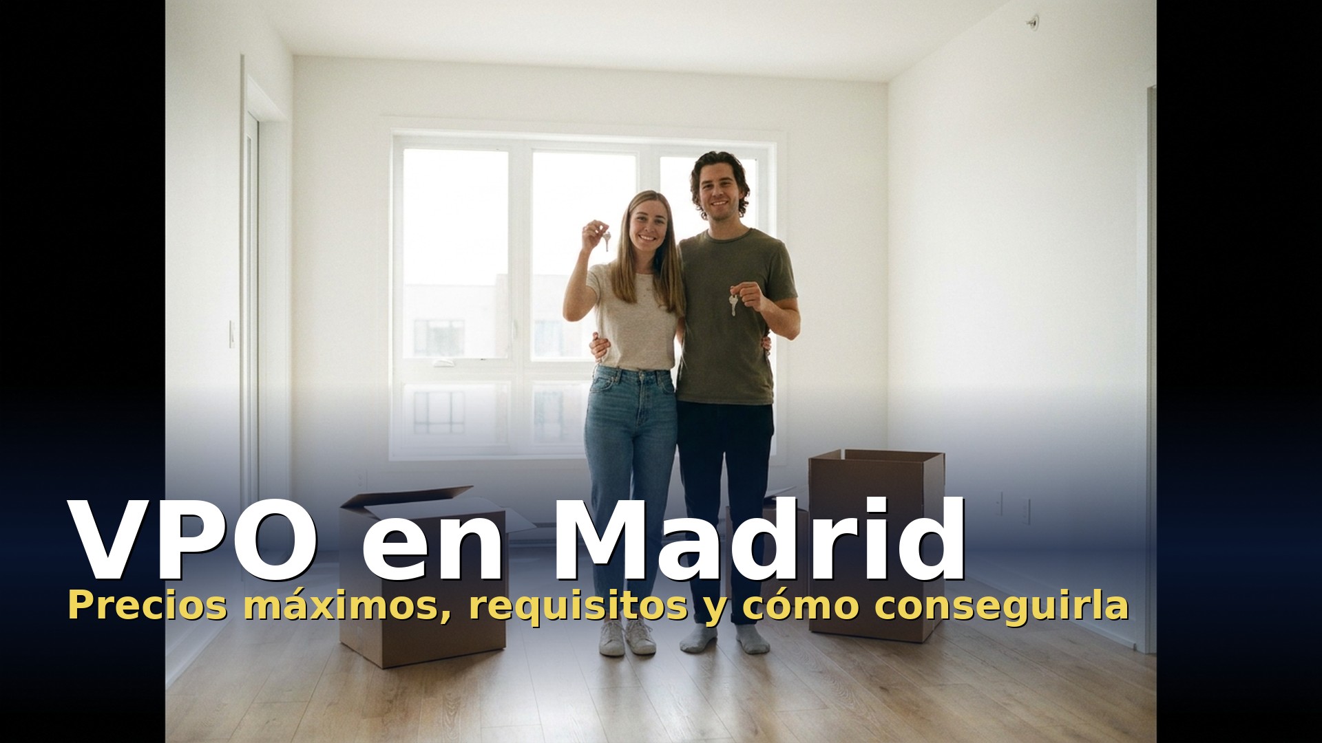 VPO en Madrid: pareja joven con las llaves de un piso de vivienda con proteccion publica recien entregado