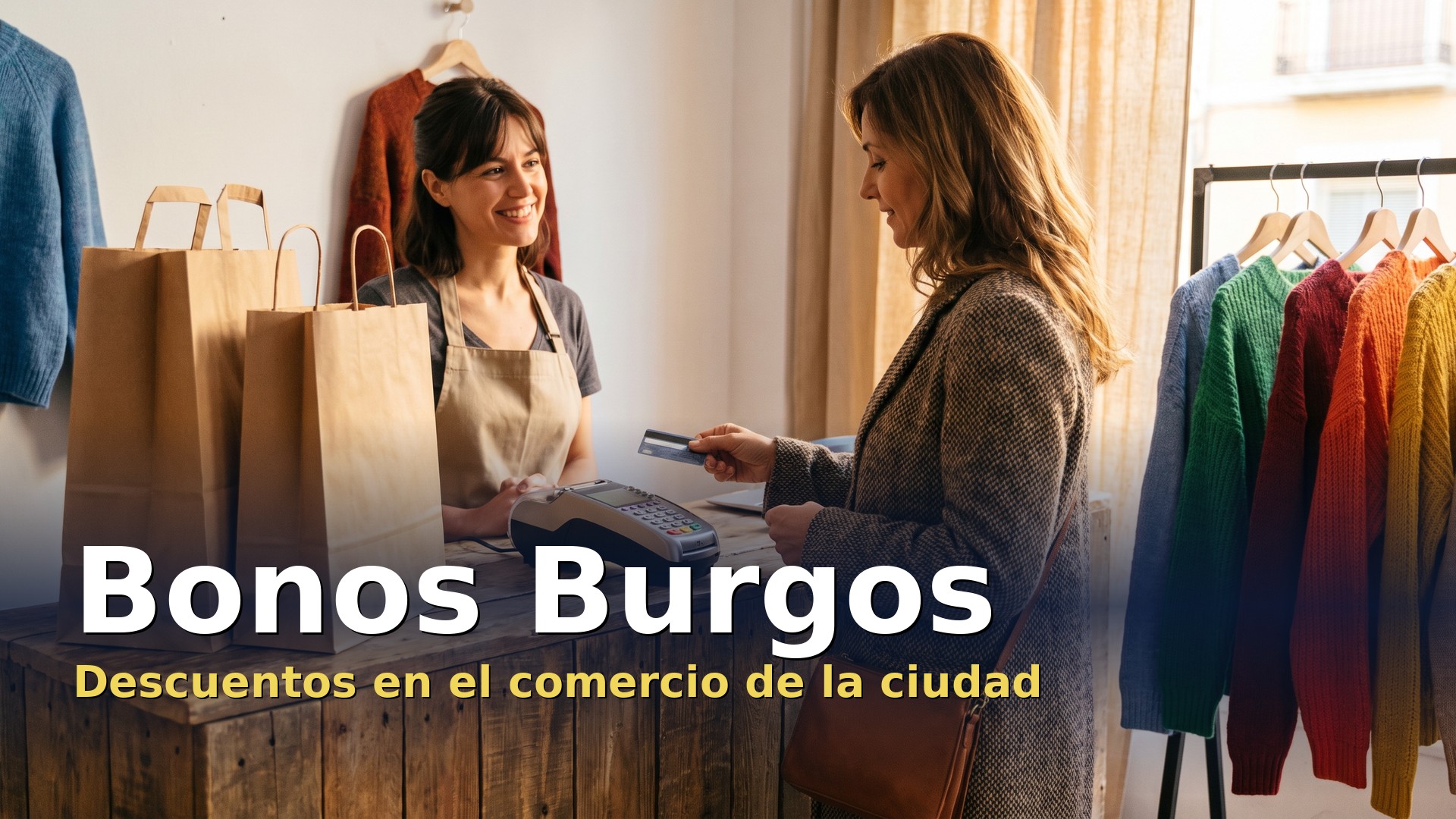 Bonos Burgos: clienta pagando sus compras en una tienda de barrio de la ciudad