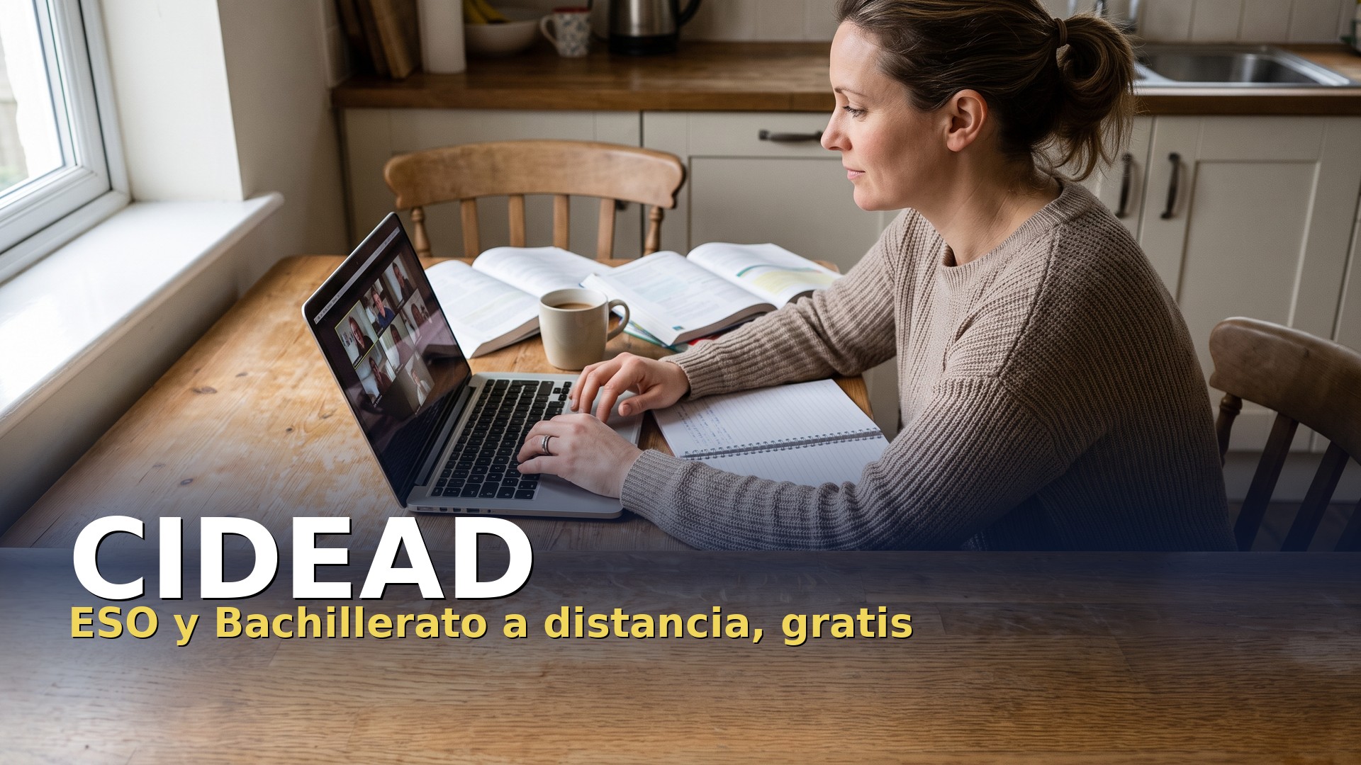 CIDEAD: mujer estudiando la ESO y el Bachillerato a distancia desde casa con su portátil