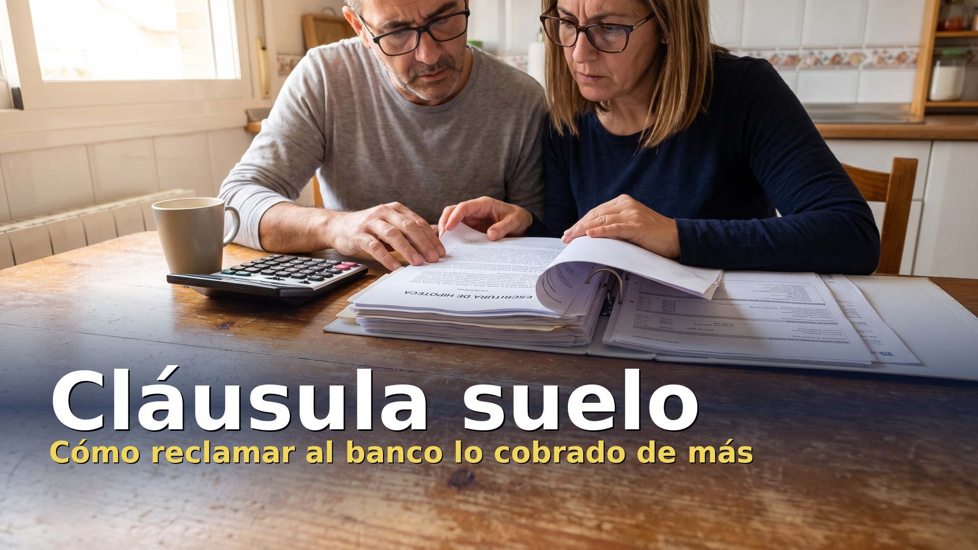Cláusula suelo: una pareja revisa la escritura de su hipoteca y los recibos del banco