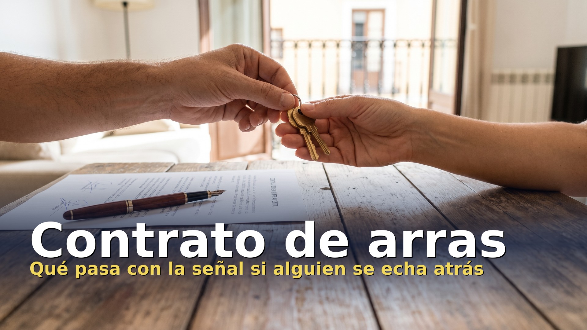 Contrato de arras: entrega de llaves y contrato firmado sobre la mesa al reservar una vivienda