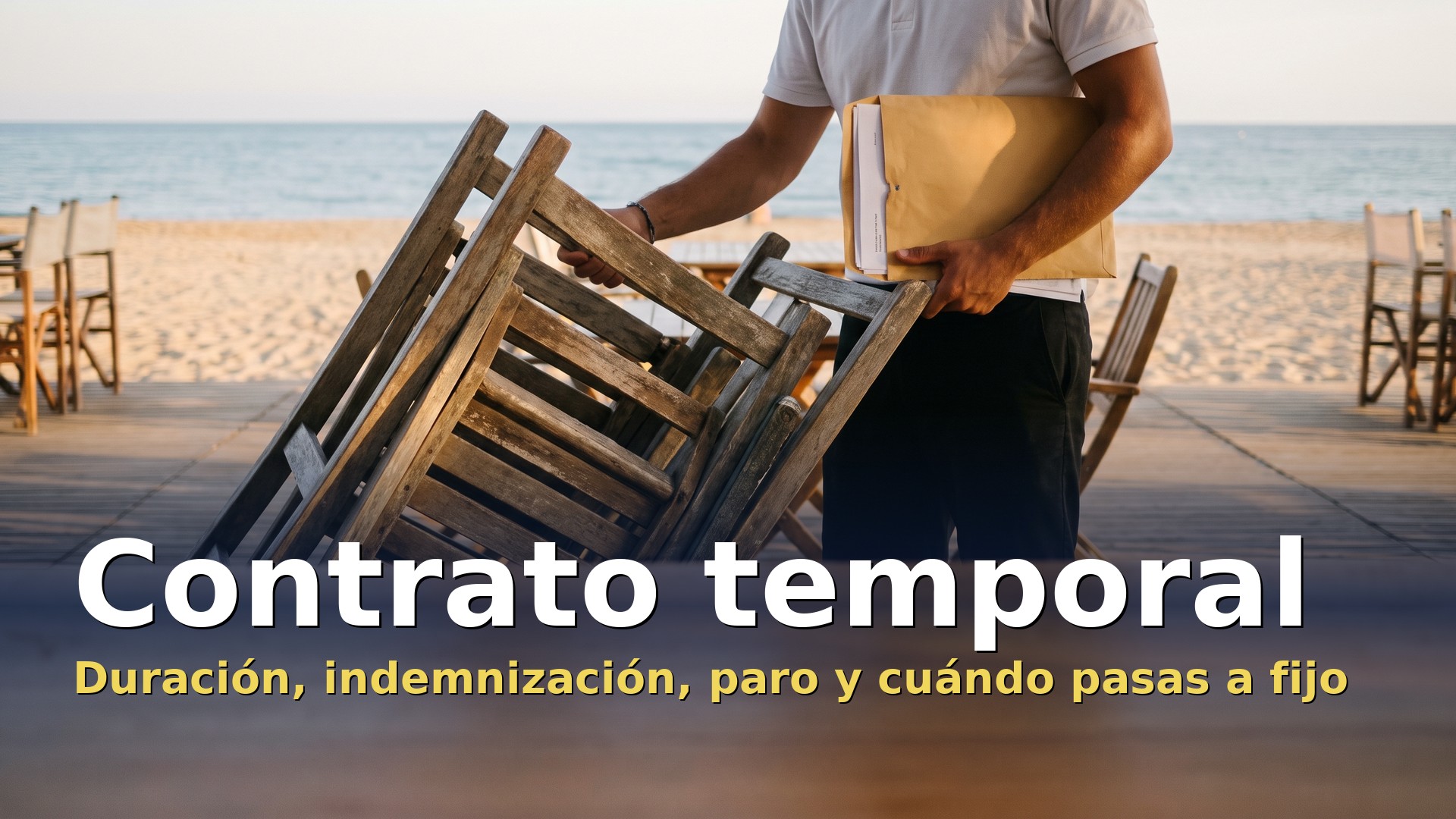 Contrato temporal: camarero recogiendo la terraza al final de la temporada