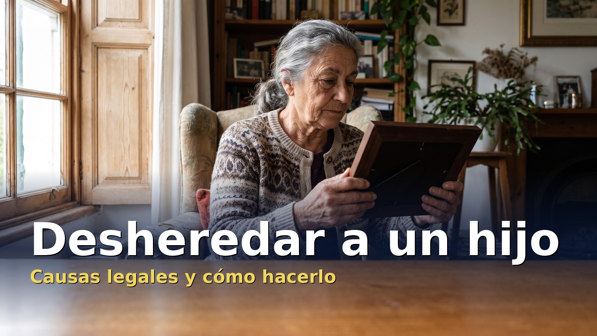 Desheredar a un hijo: mujer mayor mirando una foto familiar