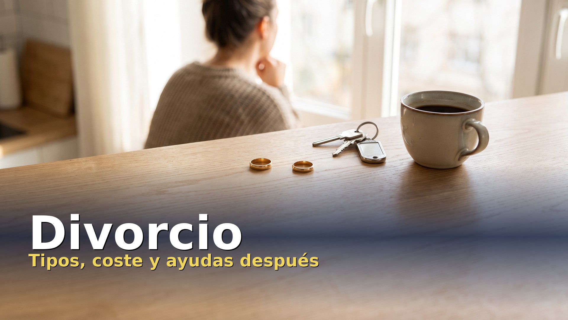 Divorcio: dos alianzas separadas y las llaves de casa sobre la mesa de la cocina