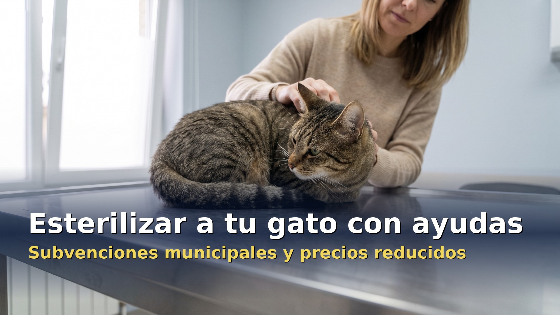 Esterilizar gato gratis o con ayudas: dueña acariciando a su gato en la clínica veterinaria