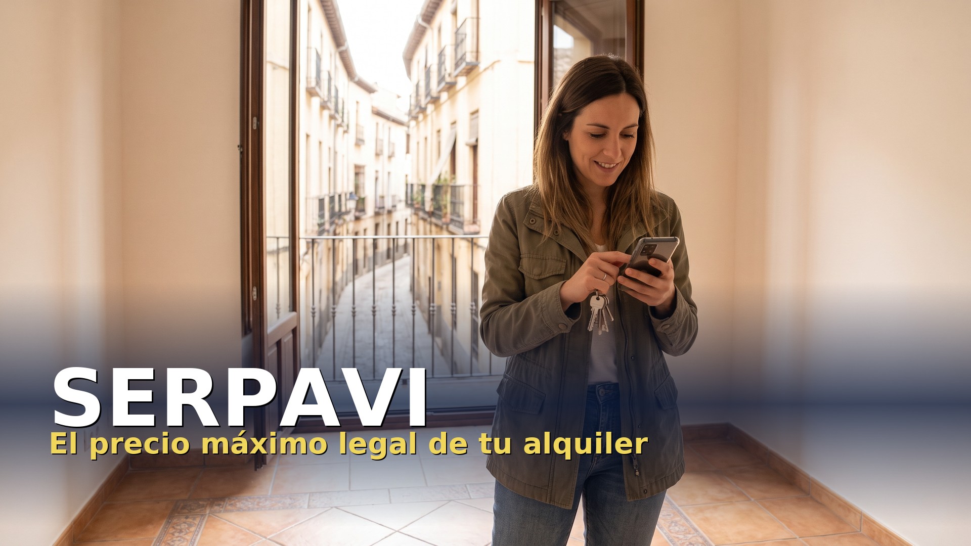 SERPAVI: inquilina con las llaves de un piso de alquiler consultando el precio máximo en el móvil