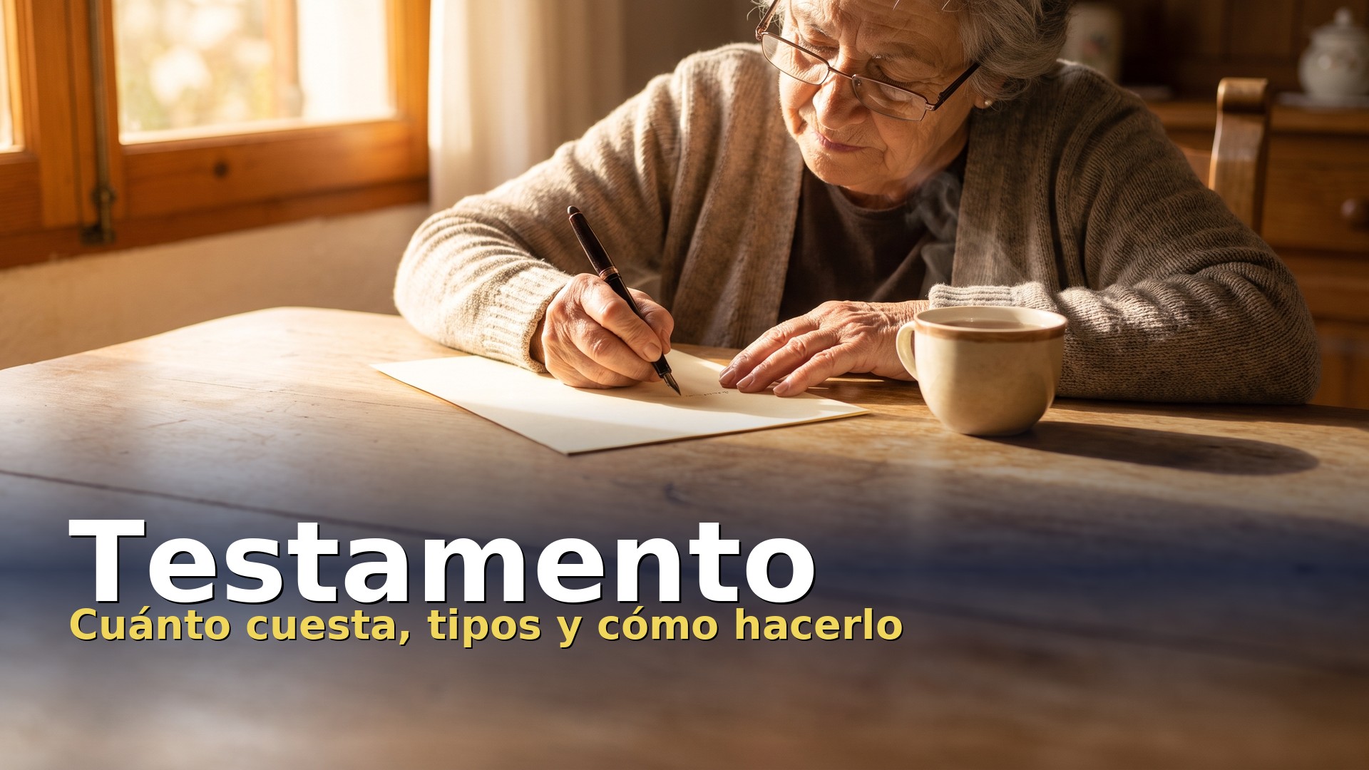 Testamento: mujer mayor escribiendo su testamento a mano